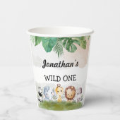 Grüne und beige Safari Wild One Pappbecher (Rückseite)