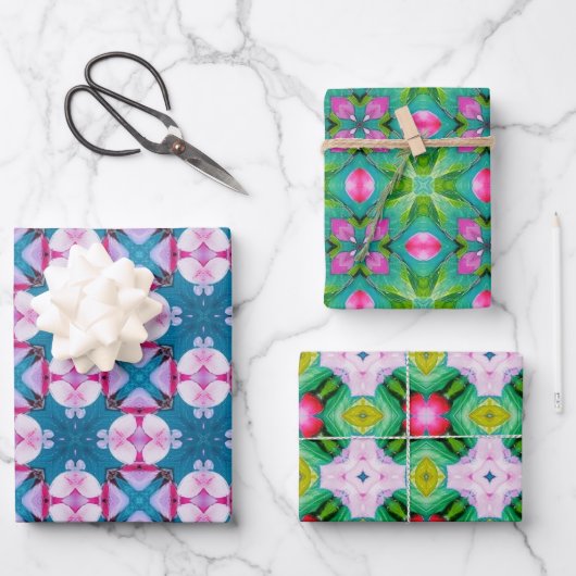 Grüne und blaue abstrakte Sternmuster Geschenkpapier Set (Vorderseite)