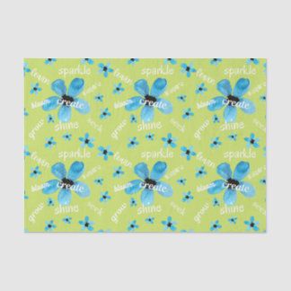 Grüne und blaue Aquarellblumen mit Affirmationen Seidenpapier