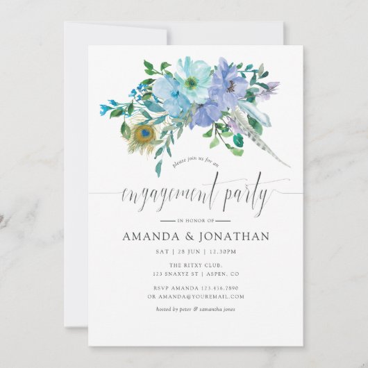 Grüne und blaue Aquarellfarben-Partnerin Einladung (Vorderseite)