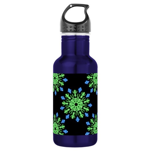 Grüne und blaue Blume Edelstahlflasche (Vorderseite)