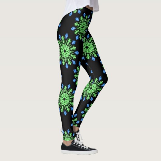 Grüne und blaue Blume Leggings (Rechts)