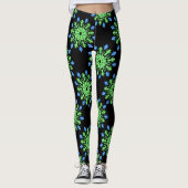 Grüne und blaue Blume Leggings (Vorderseite)