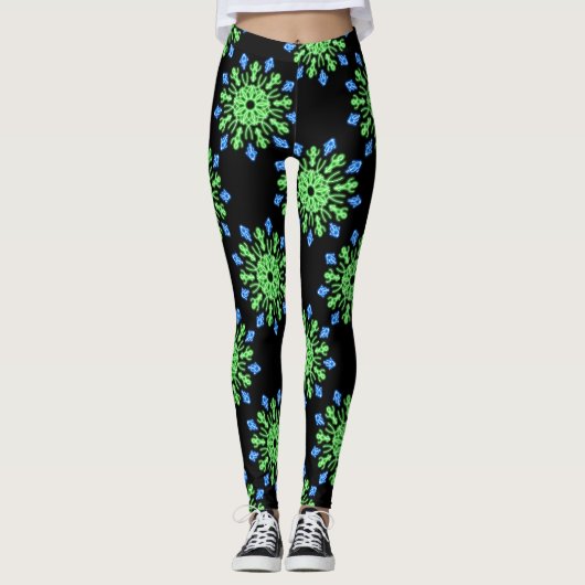 Grüne und blaue Blume Leggings (Vorderseite)