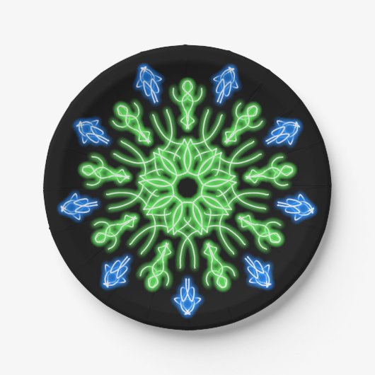 Grüne und blaue Blume Pappteller (Vorderseite)