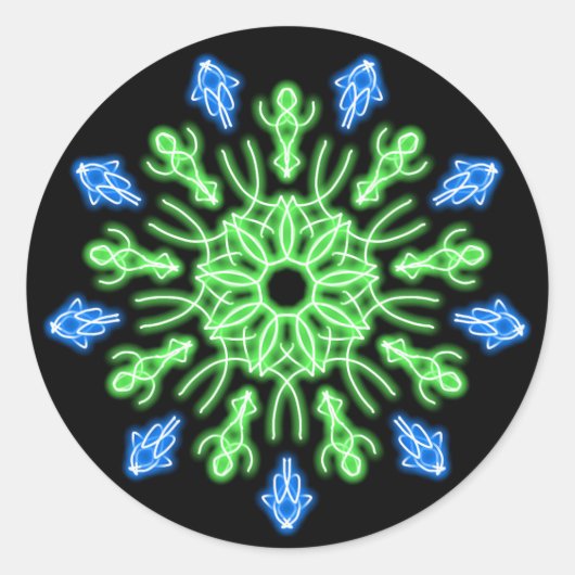 Grüne und blaue Blume Runder Aufkleber (Vorderseite)