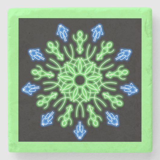 Grüne und blaue Blume Steinuntersetzer (Vorderseite)