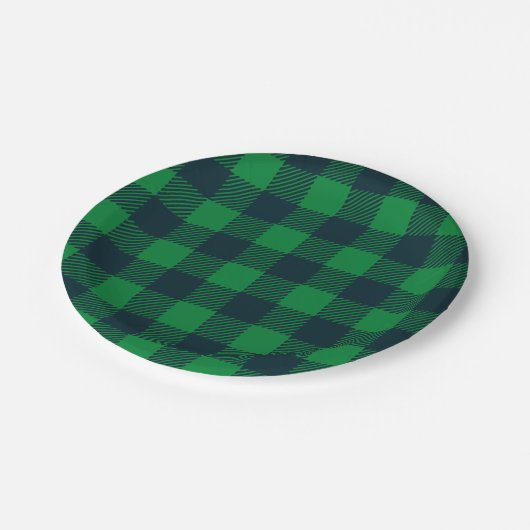 Grüne und blaue Buffalo-Karierte Paper-Teller Pappteller (Schrägansicht)