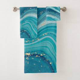 Grüne und blaue Farbtöne Marmorbadehandtuch Set