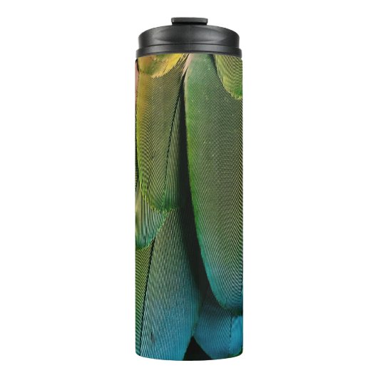Grüne und blaue Federn Thermosbecher (Vorderseite)