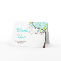 Grüne und blaue florale Vogel-Braut-Thank-You-Kart