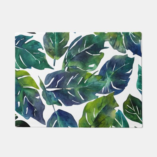 Grüne und blaue Foliage Philodendron Botanical Fußmatte (Vorderseite)
