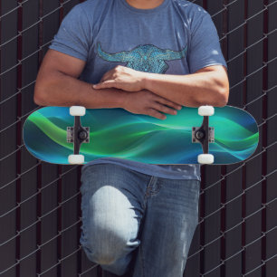 Grüne und blaue, glühende Linien Skateboard