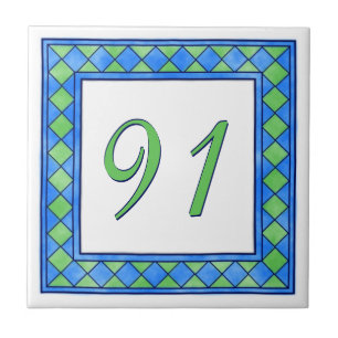 Grüne und blaue große Hausnummer Fliese