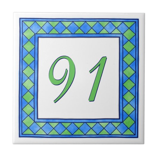 Grüne und blaue große Hausnummer Fliese (Vorderseite)