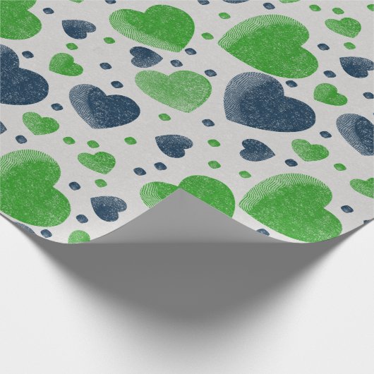 Grüne und blaue Herzen der Liebe Geschenkpapier (Ecke)