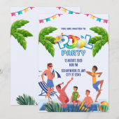 Grüne und blaue illustrative Poolparty Einladung (Vorne/Hinten)