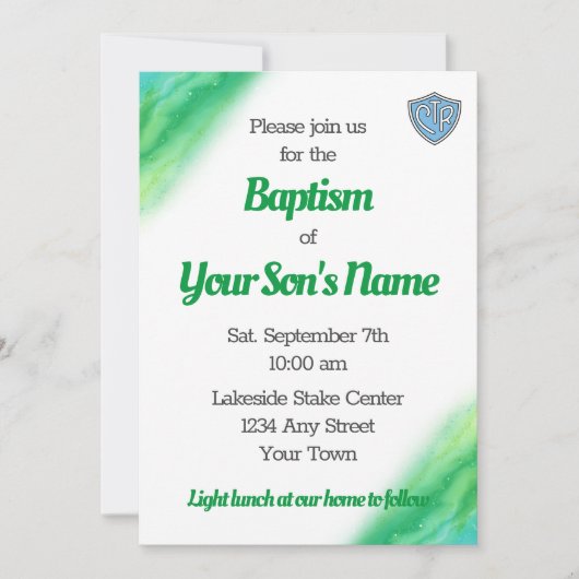 Grüne und blaue LDS-Taufe Save The Date (Vorderseite)