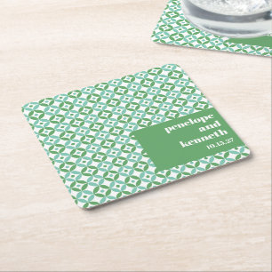Grüne und blaue Mid-Mod-Chic-Hochzeit individuell Rechteckiger Pappuntersetzer