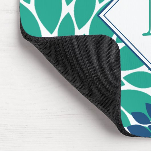 Grüne und blaue moderne Blooms erste Monogramm Mousepad (Ecke)