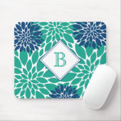 Grüne und blaue moderne Blooms erste Monogramm Mousepad (Mit Mouse)