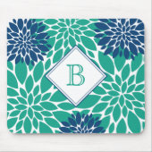 Grüne und blaue moderne Blooms erste Monogramm Mousepad (Vorne)