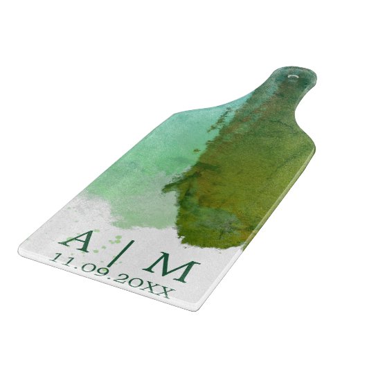 Grüne und blaue Monogramm-Farbe Schneidebrett (Ecke)