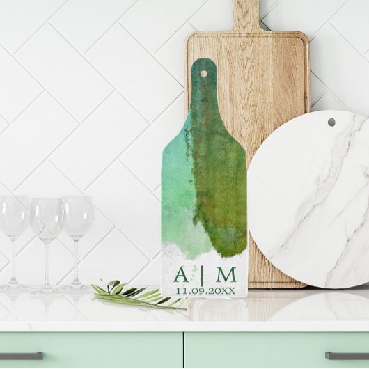 Grüne und blaue Monogramm-Farbe Schneidebrett