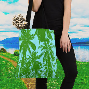 Grüne und blaue Palmenbäume-Design Tasche