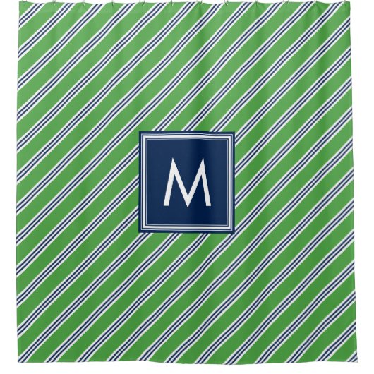 Grüne und blaue Preppy-Streifen Duschvorhang (Vorderseite)