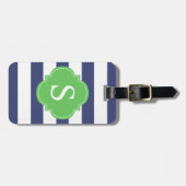 Grüne und blaue Streifen Mit Monogramm Gepäckanhänger (Vorderseite horizontal)