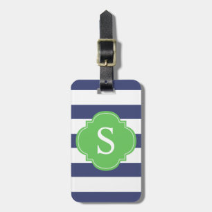Grüne und blaue Streifen Mit Monogramm Gepäckanhänger