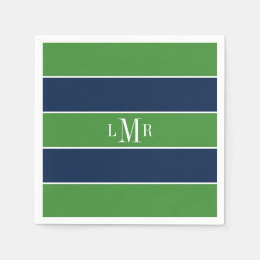 Grüne und blaue Streifen und Monogramm Serviette (Vorderseite)