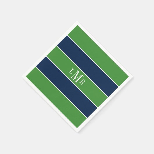 Grüne und blaue Streifen und Monogramm Serviette (Ecke)