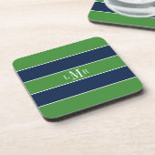 Grüne und blaue Streifen und Monogramm Untersetzer (Linke Seite)