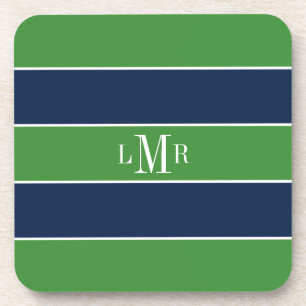 Grüne und blaue Streifen und Monogramm Untersetzer