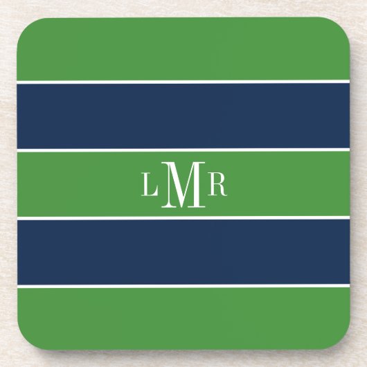 Grüne und blaue Streifen und Monogramm Untersetzer (Vorderseite)