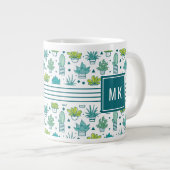 Grüne und blaue Wasserfarbe Sukkuläres Muster Jumbo-Tasse (Vorderseite Rechts)