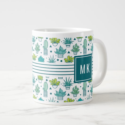 Grüne und blaue Wasserfarbe Sukkuläres Muster Jumbo-Tasse (Vorderseite Rechts)