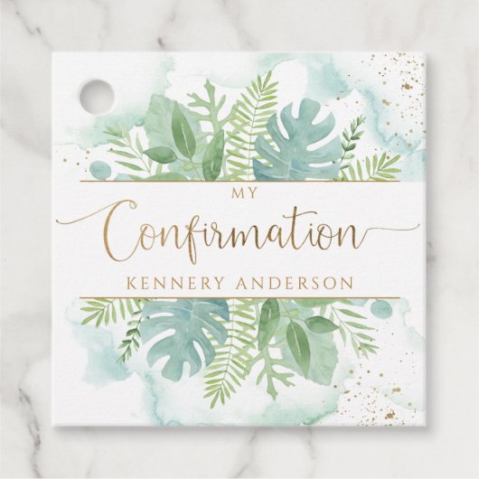 Grüne und blaugrüne Wasserfarbe bestätigen Geschenkanhänger (Vorderseite)