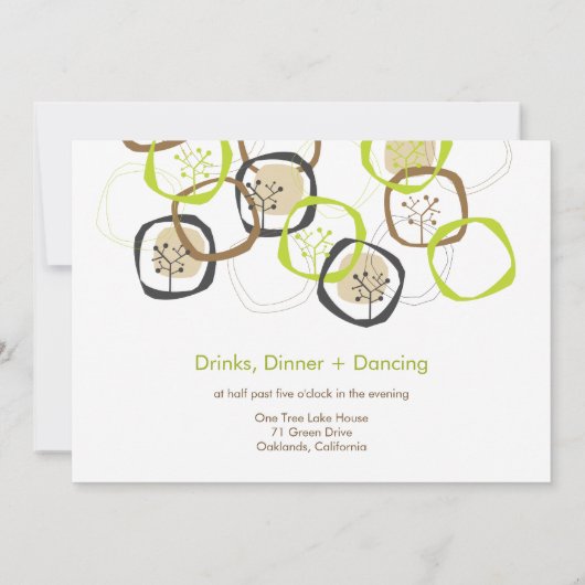 Grüne und braune Bäume Ringe Rustikale Hochzeit Einladung (Rückseite)