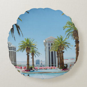 Grüne und braune Palmen Rundes Kissen