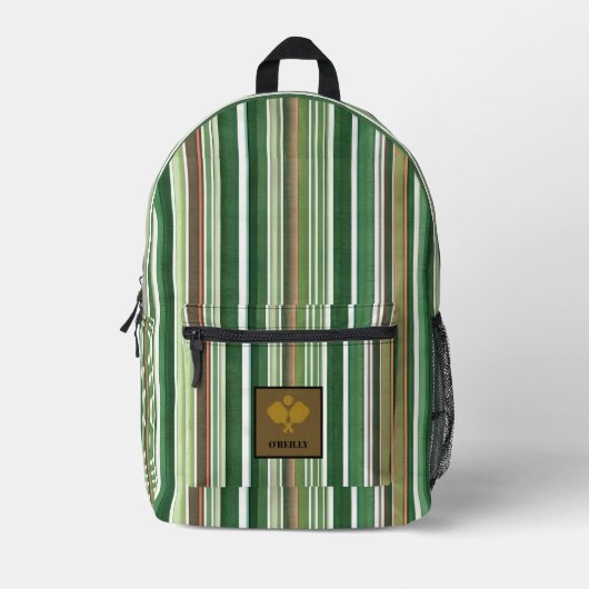 Grüne und braune Streifen Modernes Monogramm-Pickl Bedruckter Rucksack (Vorderseite)