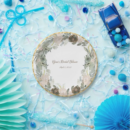 Grüne und cremefarbene Blume im Wasserbad Pappteller (Party)