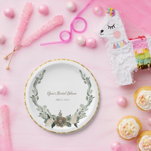 Grüne und cremefarbene Blume im Wasserbad Pappteller (Party)