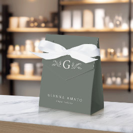 Grüne und cremefarbene Botanische Monogramm und Na Geschenkschachtel