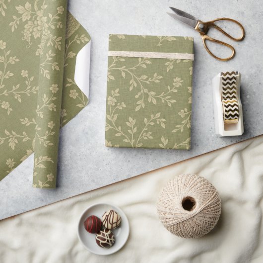 Grüne und cremefarbene französische Toile-Fruchtkö Geschenkpapier (Kunsthandwerk)