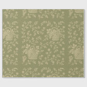 Grüne und cremefarbene französische Toile-Fruchtkö Geschenkpapier (Flach)