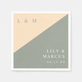 Grüne und cremefarbene Monogramm-Hochzeit Serviette (Vorderseite)