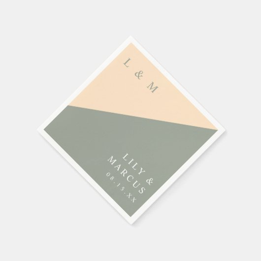 Grüne und cremefarbene Monogramm-Hochzeit Serviette (Ecke)